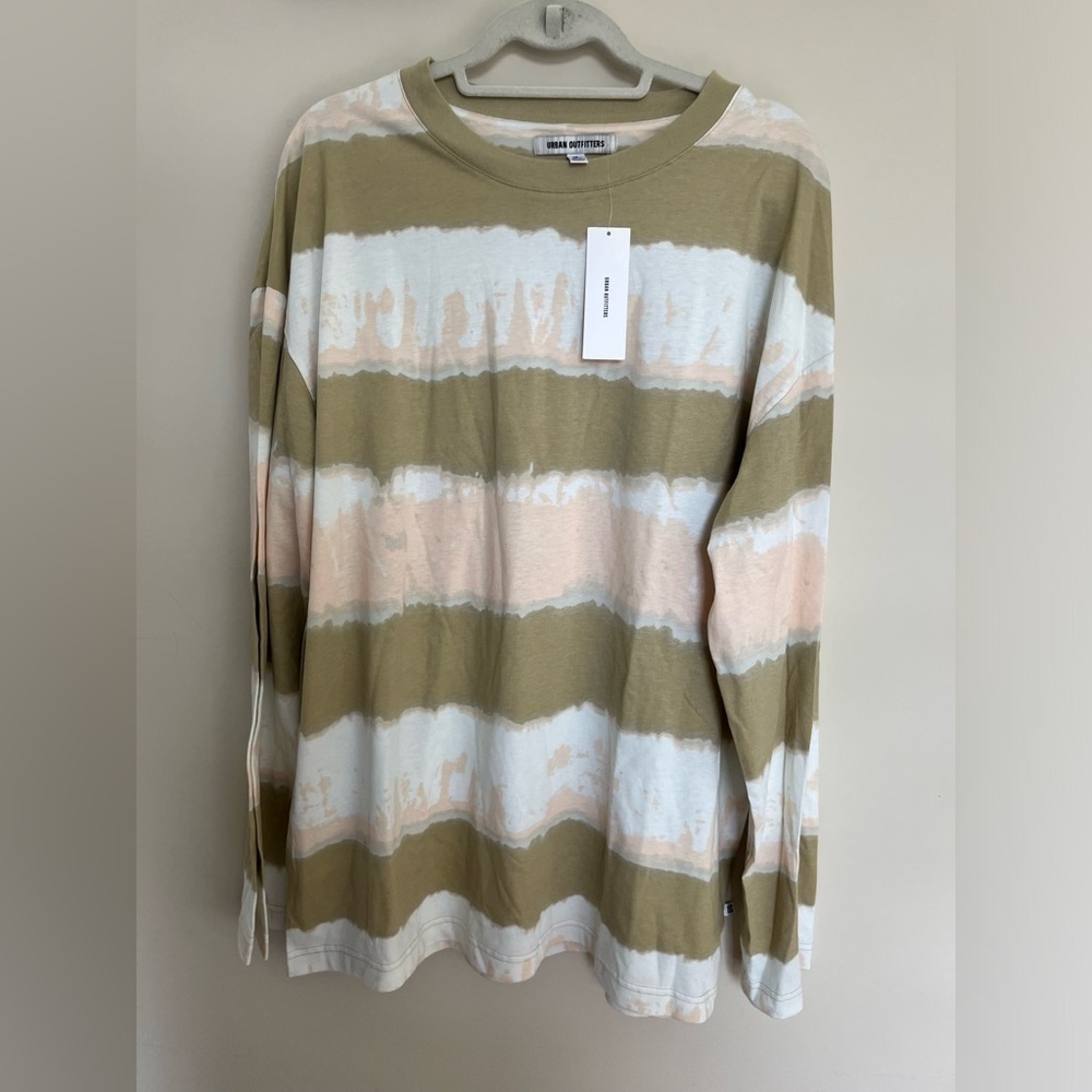 Urban Outfitters Oversized Blurred Stripe Tee Size Medium Beige New